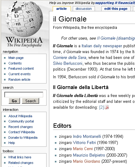 La pagina modificata di Wikipedia